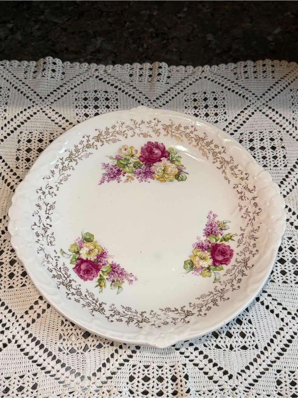 Vintage Floral Rose/Lilac Accent Serving Plate
